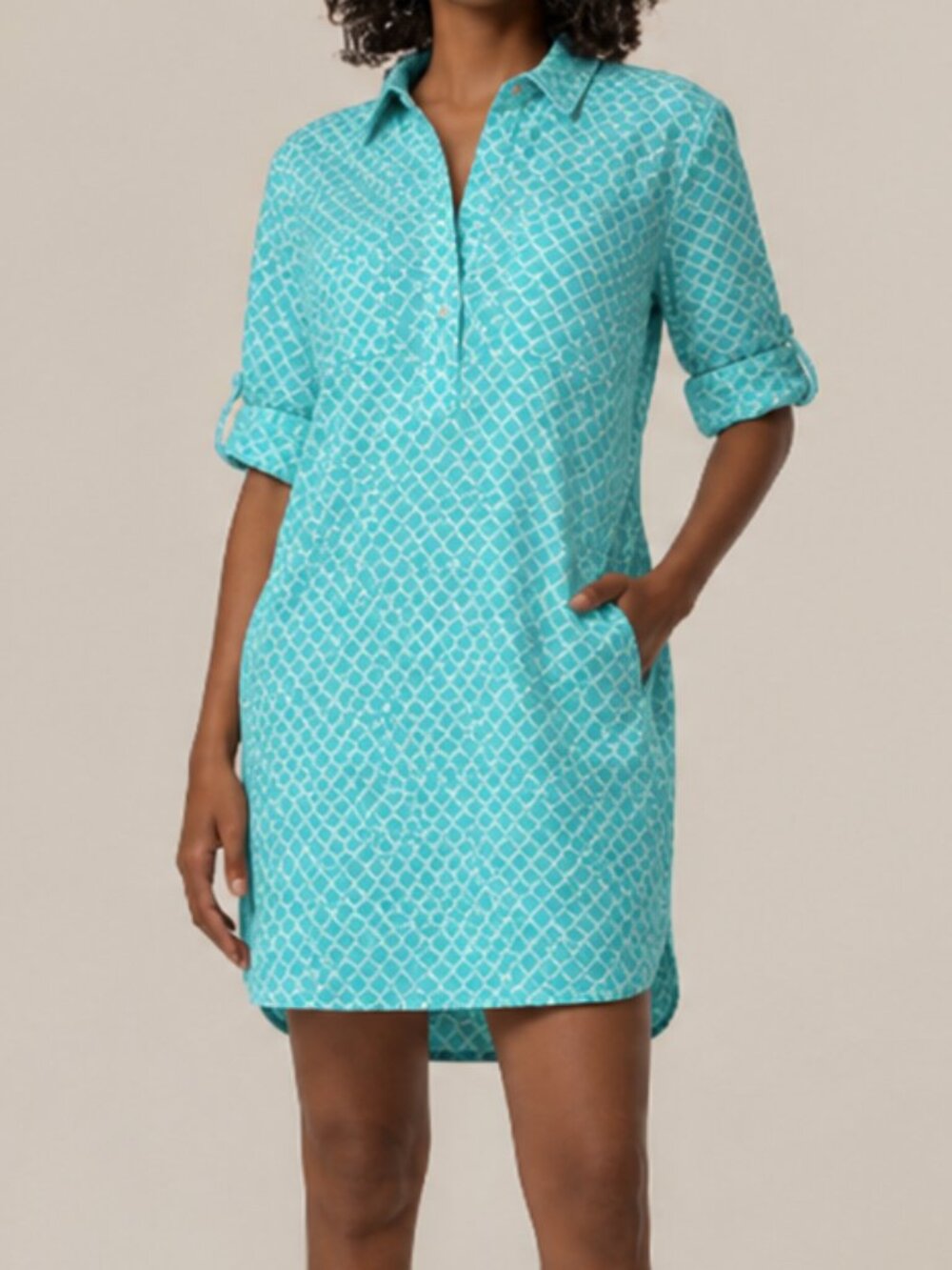 NWOT Kut from the Kloth Shirt Dress Light Teal Cotton Silk Blend Pockets Size 8